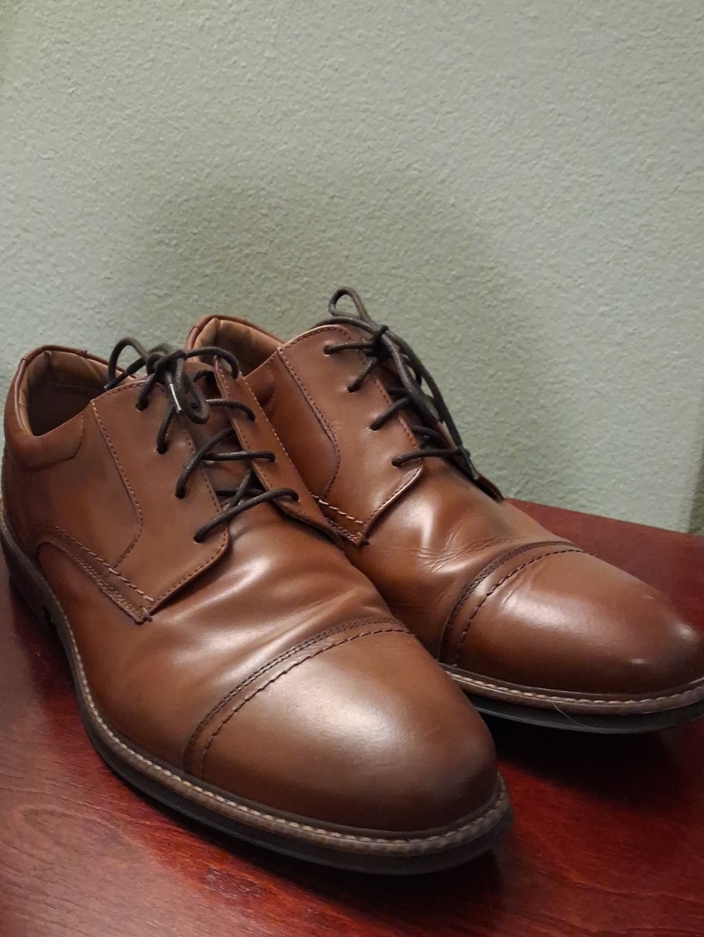 Nunn Bush Tan Brown Leather Cap-Toe Derby Dress Shoes